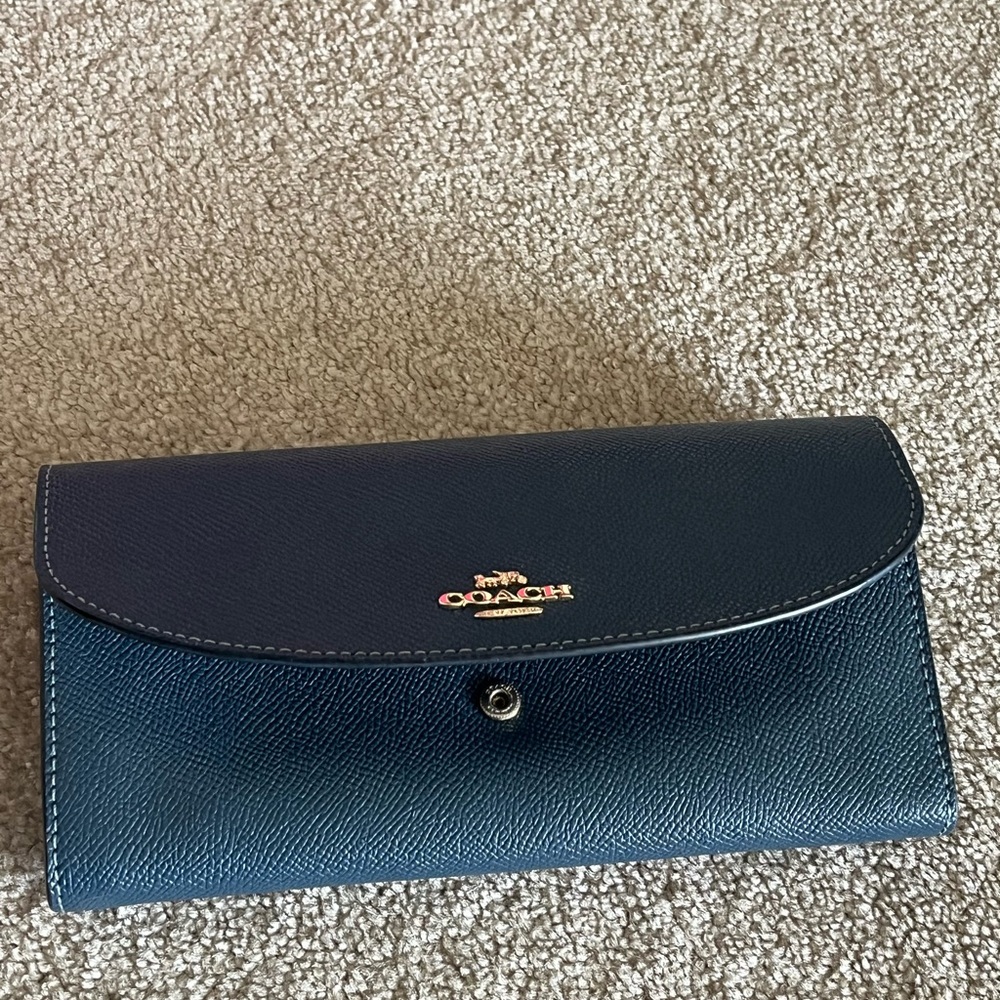 Coach Blue Leather Slim Envelope Wallet